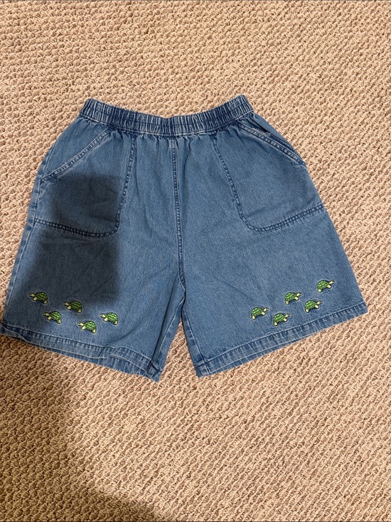 K.T Sport Other - Vintage 90s K.T. Sport Denim Shorts with Green Turtle Embroidery